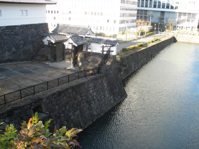 The outer gate seen from the top of the stone steps